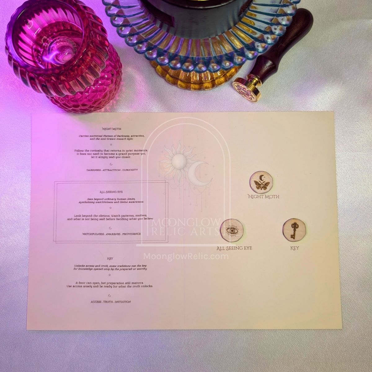 Moonglow Relic charm secured to its presentation card